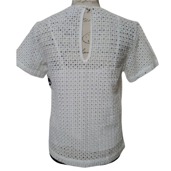 A New Day Blouse White Eyelet Lace Short Sleeve Top Boho Cottagecore Large - Picture 2 of 2